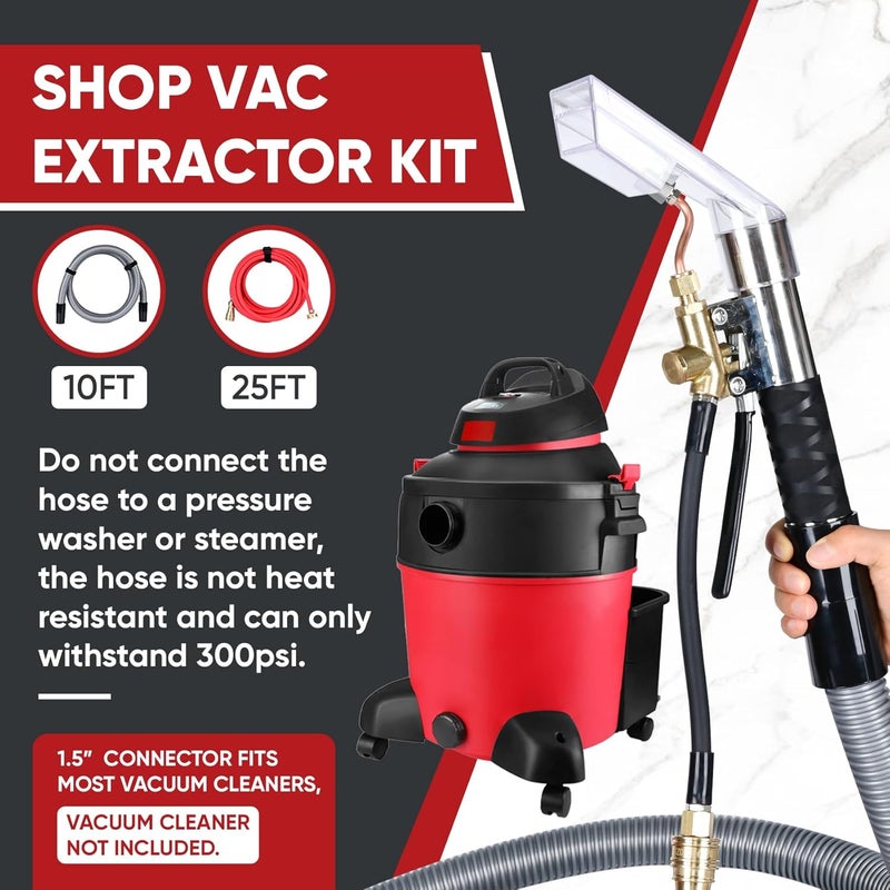 Uotnam مجموعة مستخرج Shop Vac، مجموعة خرطوم مستخرج عالمية لمكنسة Shop Vac، ملحق مكنسة مستخرج مع خط ماء بطول 25 قدم وخرطوم مكنسة بطول 10 أقدام ومحولات لتنظيف السجاد - Image 5